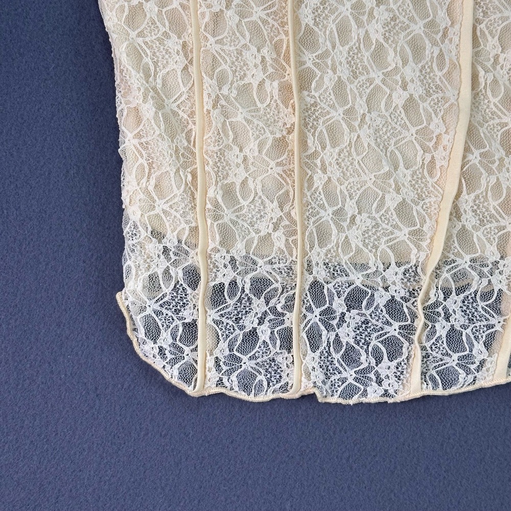 Romantic Lace Tank‎ Top Cream Nude Lined Cami Blouse Feminine Chic Size Med - Picture 5 of 12